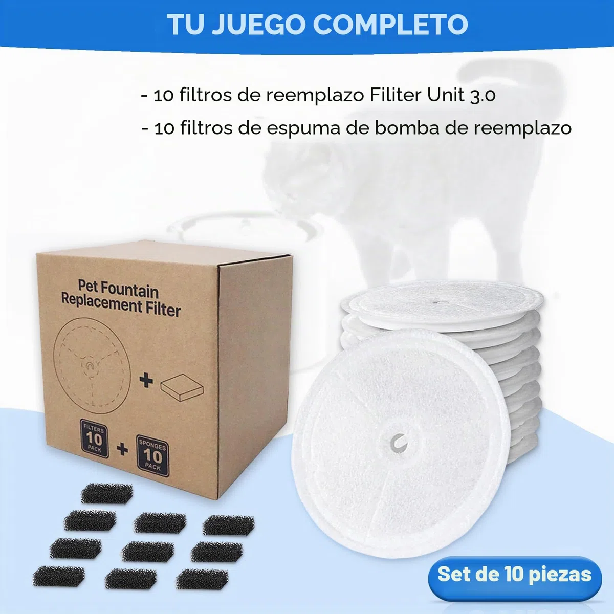10 filtros de repuesto para fuente de gato + 10 filtros de esponja, compatible con Petkit Eversweet Solo SE/Solo 2/3 Pro/3/2s Fuente de Gato Inalámbrica, Reemplazo del Filtro Redondo para Bebidas para
