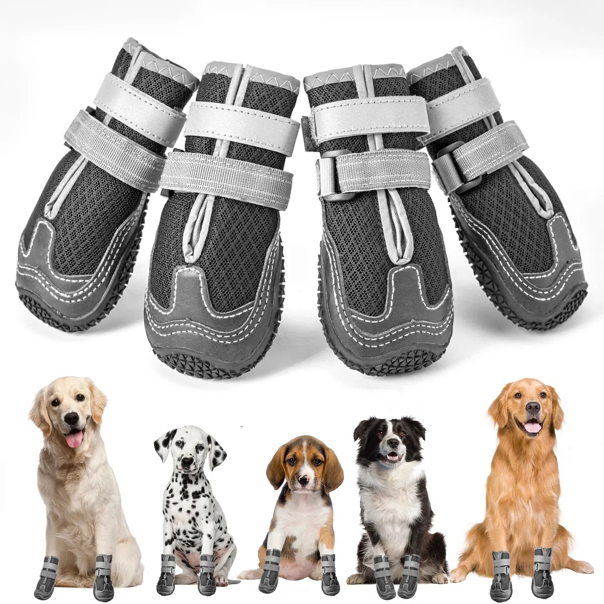 Ohcozzy Zapatos para perros con malla transpirable, botas antideslizantes para perro con correas reflectantes, suela de goma resistente al desgaste, protector de patas de perro para perros pequeños