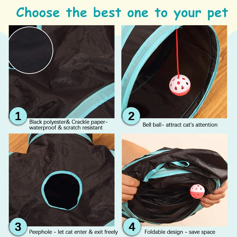 Túnel De 5 Vías para Gatos, Tubo Plegable para túnel de Mascotas con Bolsa de Almacenamiento para Gatos, Cachorros, Conejos, Conejillos de Indias, Uso en Interiores y Exteriores