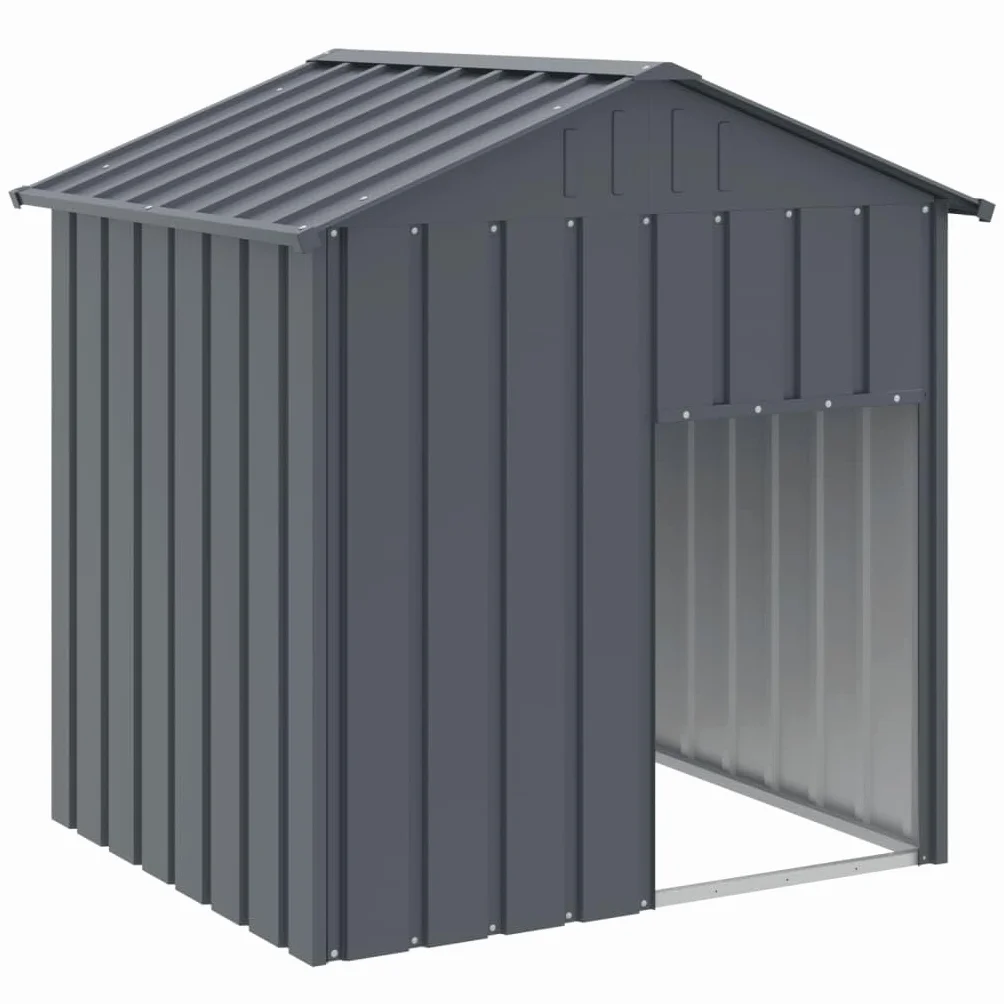 vidaXL Caseta para Perros, Perrera con Tejado Puerta, Casa para Animales, Jaula para Jardín Patio, Acero Galvanizado Gris 117x103x123 cm