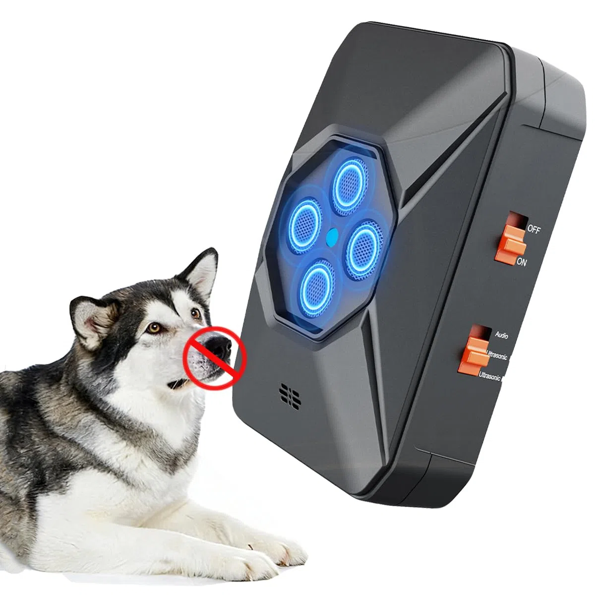 Antildridos para Perros, 4 Transmisores Ultrasónicos, 3 Niveles de Frecuencia Ajustables, Alcance de hasta 30 pies, Seguro para Perros Pequeños, Medianos y Grandes, para Interiores y Exteriores