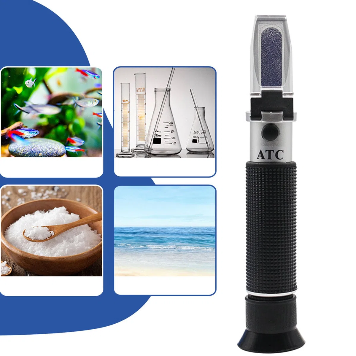 Medidor de concentración de sal de agua de mar, refractómetro de salinidad 0 a salinómetro 1.000-1.070 para acuario, refractómetro portátil de salinidad de mano