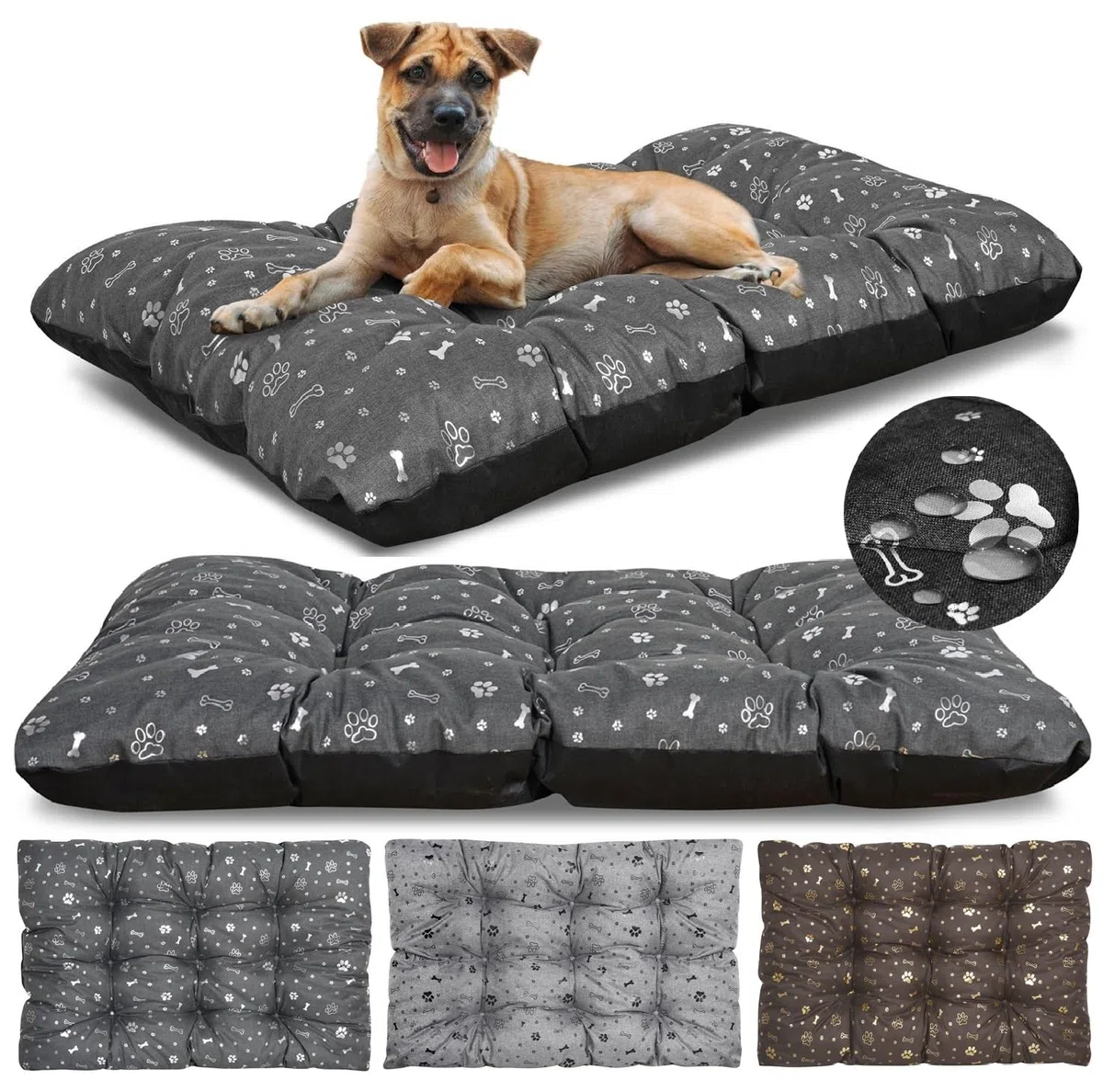 KING DOG Cojín para Perros de Tamaño Mediano Impermeable, M 80 x 60 cm, Cojín para Perros en Tela Oxford, Alfombra Ideal para Perros, Colchón Cama para Perros, lavable Grafito