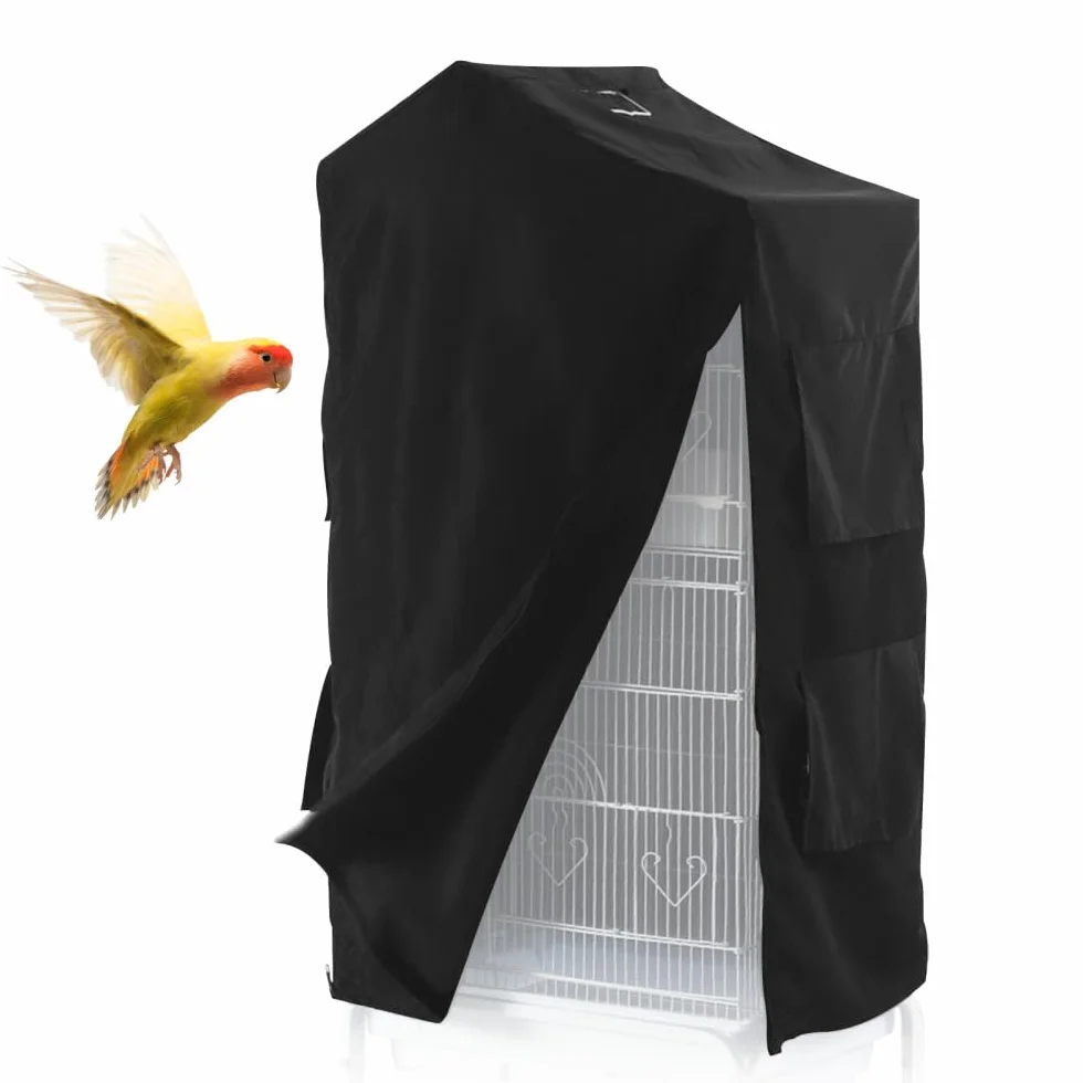 DONGKER Funda para jaula de pájaros, impermeable, protección solar para pájaros, funda opaca transpirable con cremallera y cierre autoadhesivo para pájaros, loros, periquitos, guacamayos, tortolitos