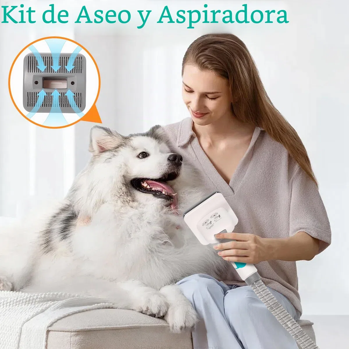 Cortapelo para perros con aspirador, 13000 PA con 7 herramientas de mantenimiento, cortapelo para patas, cepillo, peine, 3 niveles de aspiración ajustables
