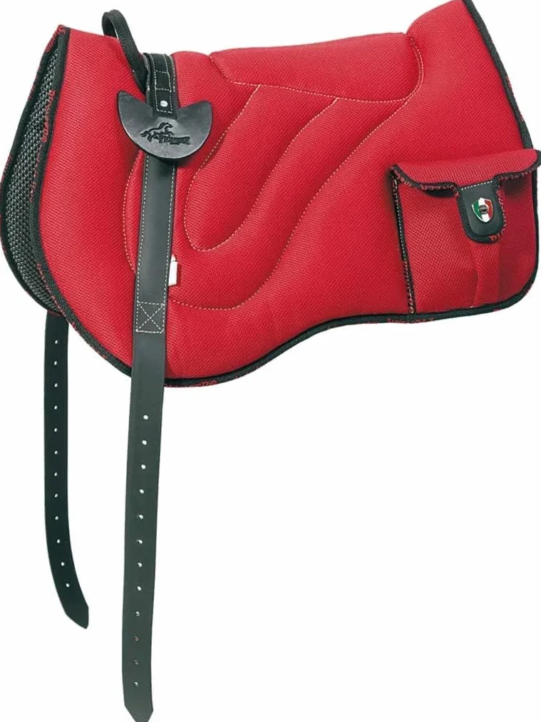 PIONEER Silla de Caballo en Air Mesh Resistente y Transpirable para Monta Natural, Silla de Equitación Confort Hecha en Italia, Bareback 60 x 45cm con Cincha de Neopreno - Negro