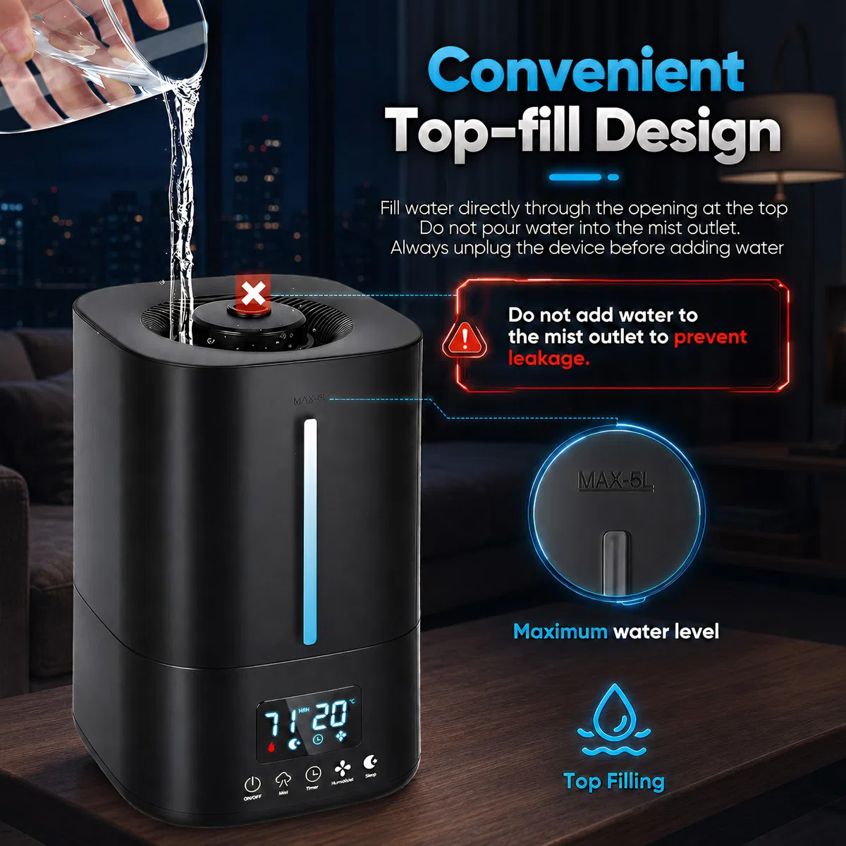 Humidificador para reptiles y plantas, humidificador de terrario de 5 litros con mando a distancia, temporizador y modo de sueño, salida de niebla de 3 niveles, humidificador de relleno superior para