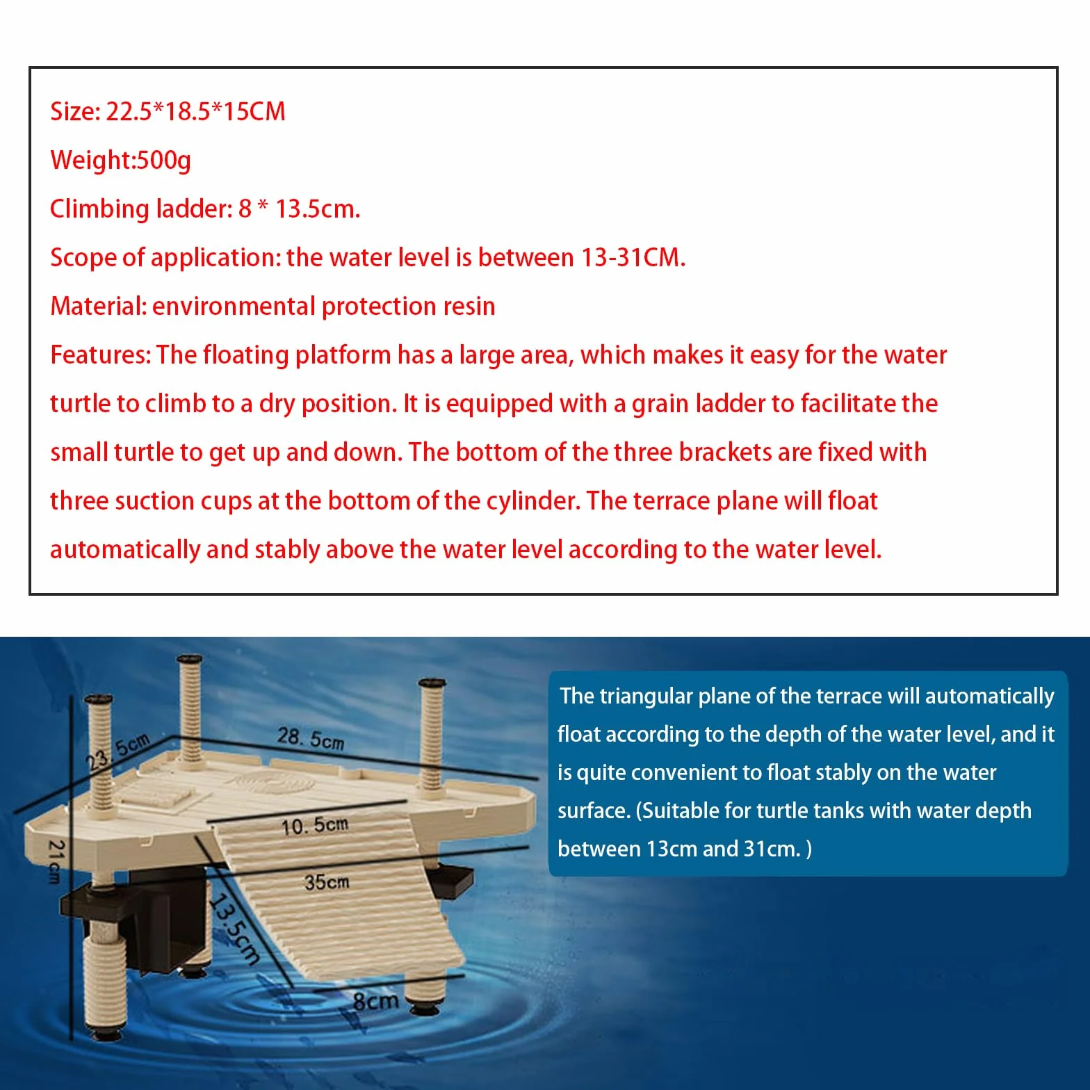 Turtle Sunbathing Platform, Plataforma de Tortuga acuática, Turtle Bank Plataforma de Muelle Flotante para Pequeño Reptile Rana Terrapin(Size:M)