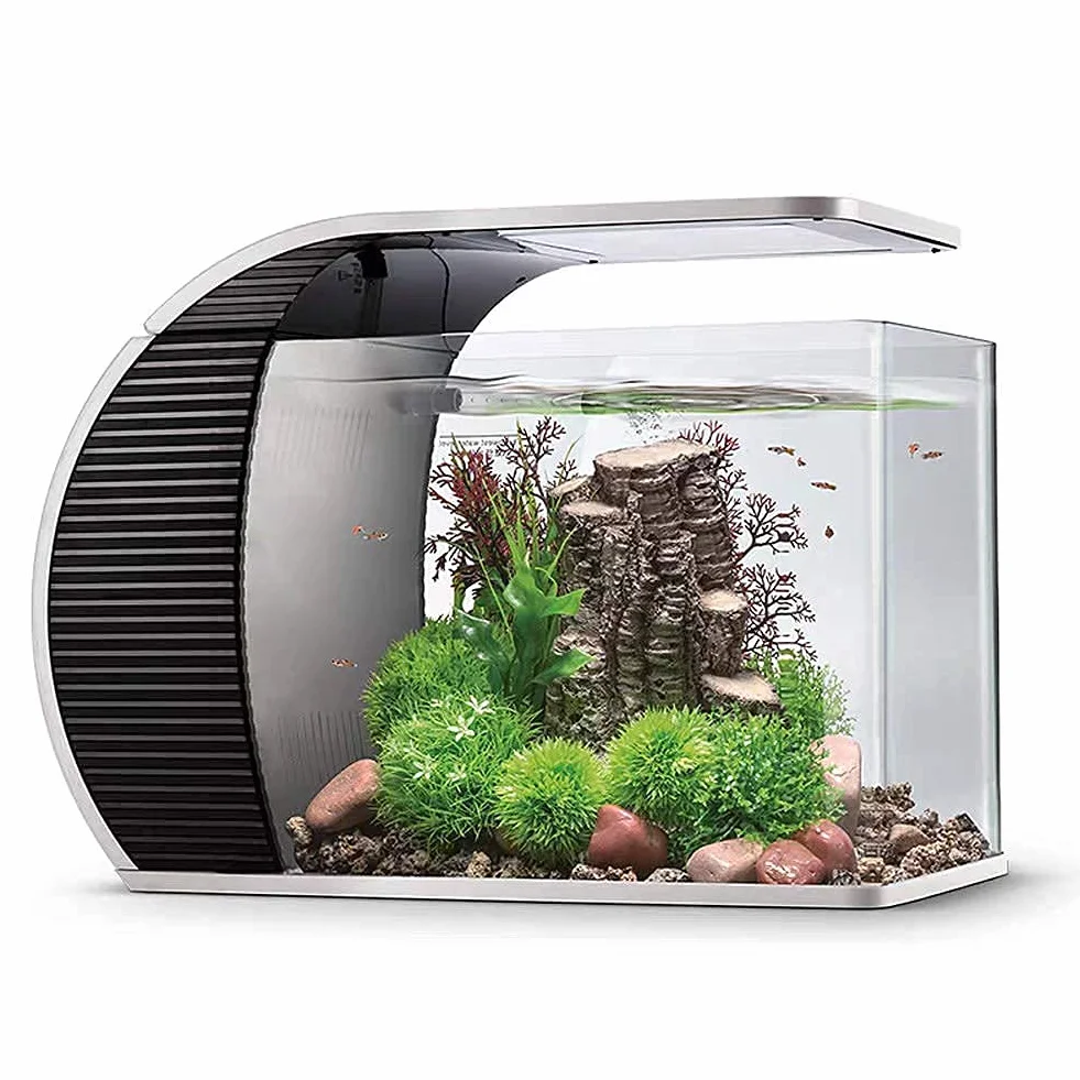 Hygger - Set de acuario de vidrio LED Fish Tank, 19 litros, acuario panorámico con frontal curvo y filtro oculto, iluminación LED (3 modos de color para elegir)