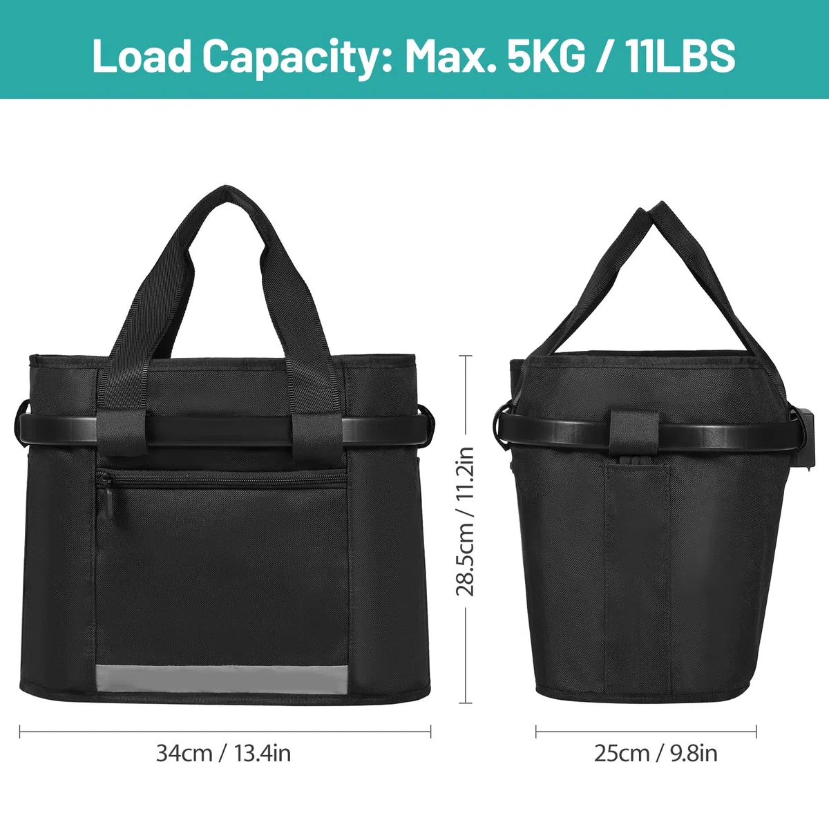 Cesta de lona Decooler. Cesta extraíble con marco de aleación de aluminio para manillar de bicicleta, ideal para transporte de mascotas, negro