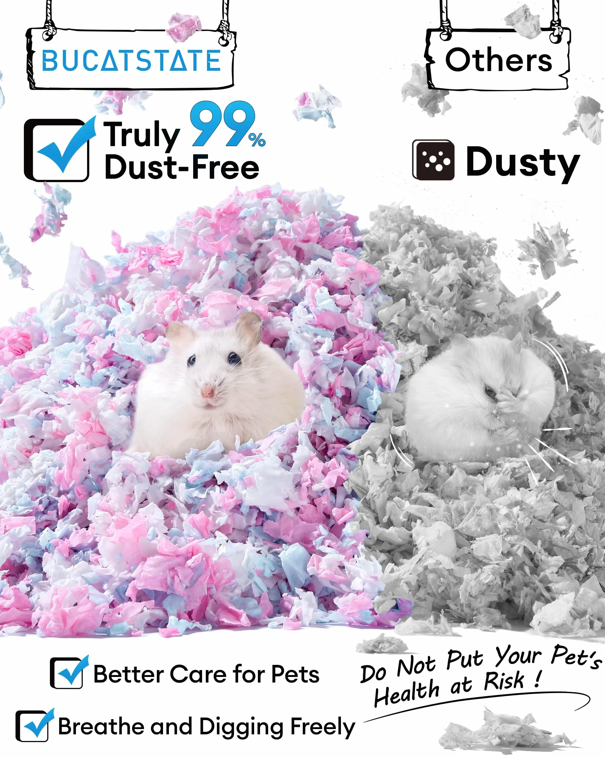 BUCATSTATE Lecho de Papel para Hámster 70L - Sustrato de Papel 99.9% Libre de Polvo y Certificado FSC, Suave y Absorbente para Conejos, Cobayas, Jerbos y Pequeños Roedores (Atardecer de Cosecha)