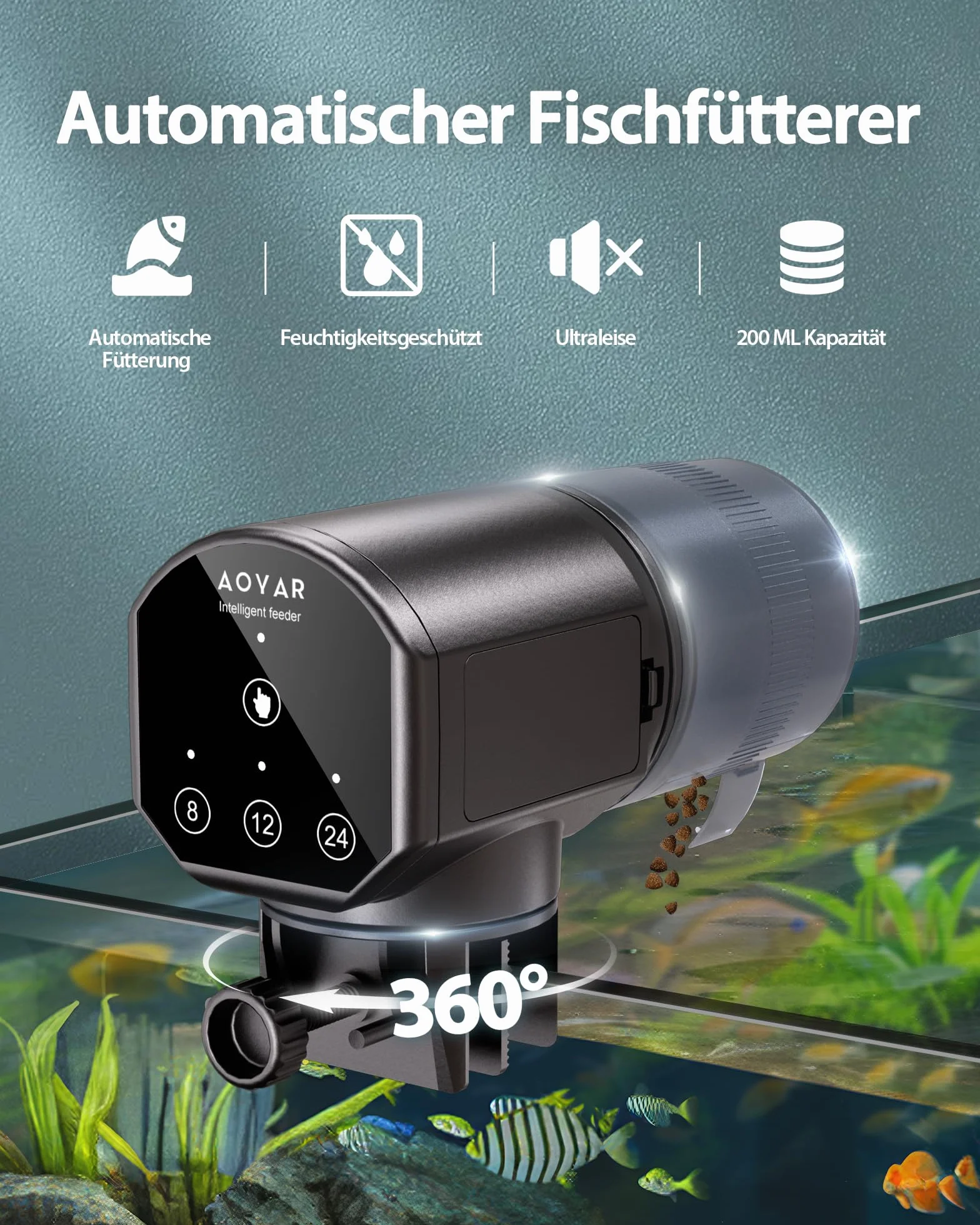 Alimentador Automatico Acuario Peces Comedero: 200ML Gran Capacidad Dispensador Comida Peces A Prueba de Humedad Alimentacion Temporizador para Peceras