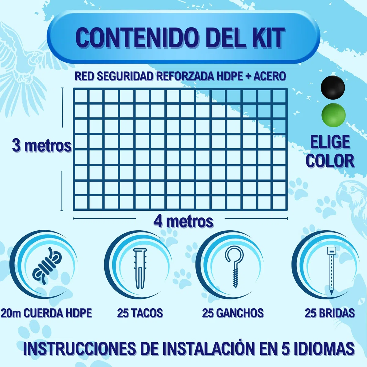 Red para Gatos Reforzada Grande 4x3m - Red para Gatos terraza - Red Gatos Ventanas - Red Gatos Seguridad - Red Gatos Balcon - Red Seguridad niños - Red protección Gatos. (Negro)