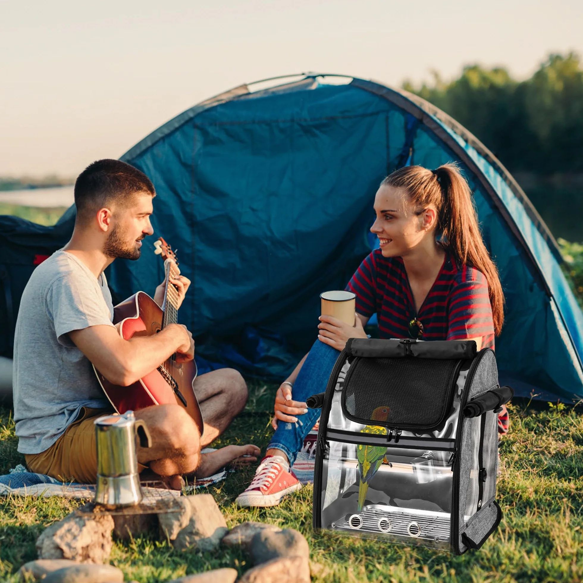 Bolsa transportadora para pájaros con malla de acero inoxidable indestructible, jaula de viaje para pájaros con soporte, mochila fácil de limpiar para loros, bolsa de viaje portátil para