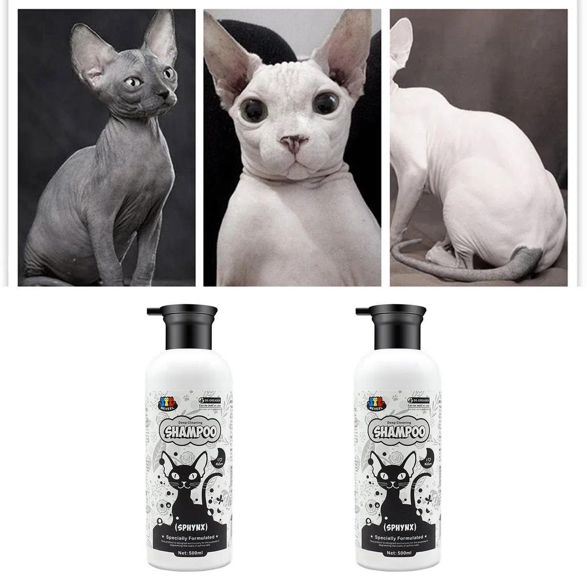 Champú de cuidado profesional para gatos sin pelo, 500 ml, perfecto para propietarios de mascotas, salones, champú para gatos, champú de limpieza profunda, accesorios de baño para mascotas para