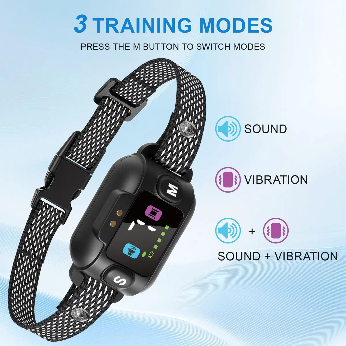 Collar antiladridos para Perros - 3 Modos Sonido/Vibración/Sonido+Vibración, 7 Niveles de sensibilidad, detección Inteligente, Recargable, Resistencia al Agua IP67, para Perros pequeños, medianos y g