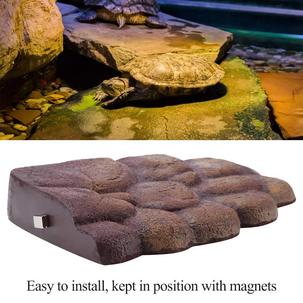 Isla flotante para reptiles, plataforma solar magnética de resina con rocas naturales, isla acuática para tortugas y animales semiacuáticos, for acuarios y terrarios