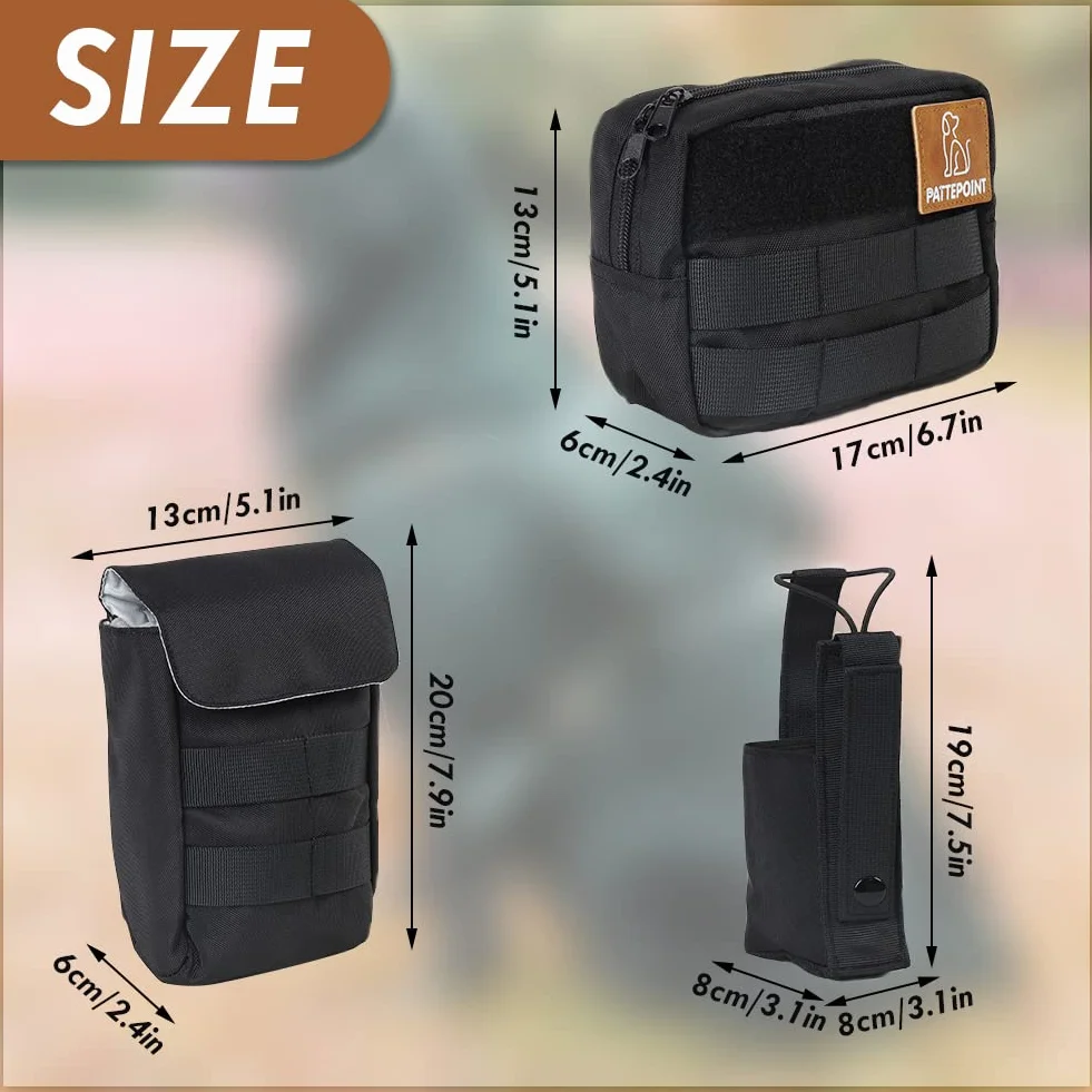Pattepoint Mochila de Accesorios Adicional Dog Harness Bag para Sistema MOLLE, para Arnés Táctico para Perros, Bolsas Laterales para Arnés Perros Grandes - Negro