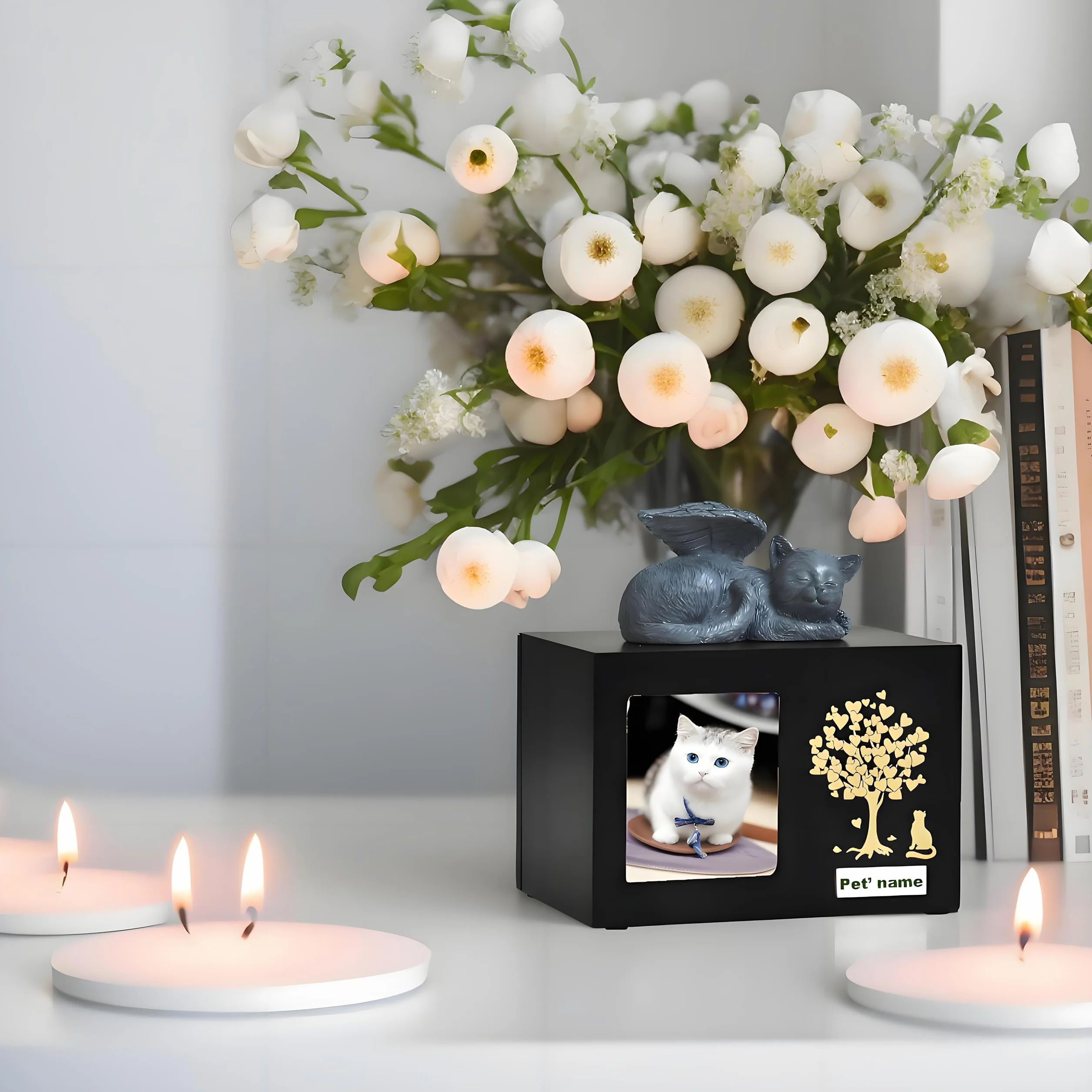 Urnas de Recuerdo Personalizadas para Gatos - Caja de Madera para Cenizas de Mascotas Con Foto - Regalo de Condolencias para Queridas Mascotas
