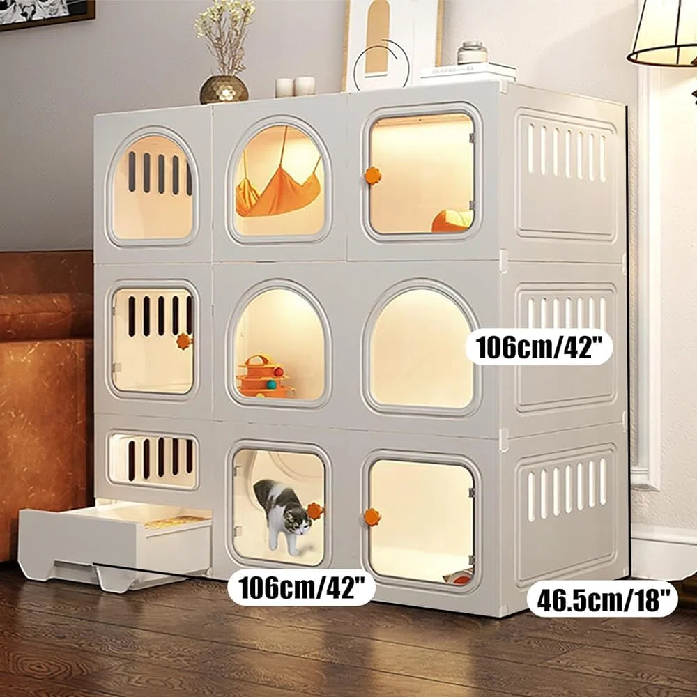 Jaula para gatos de interior con caja de arena extraíble, espacio extra grande, para gatos, hurones, chinchilla, caja cerrada para gatos con puerta para gatos, corral para mascotas para el hogar
