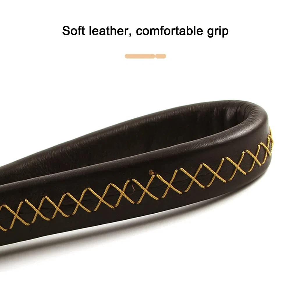 Correa corta para perro, correa de entrenamiento de cuero con asa acolchada y clip de mosquetón para perros medianos y grandes (35 cm de largo y 2 cm de ancho)