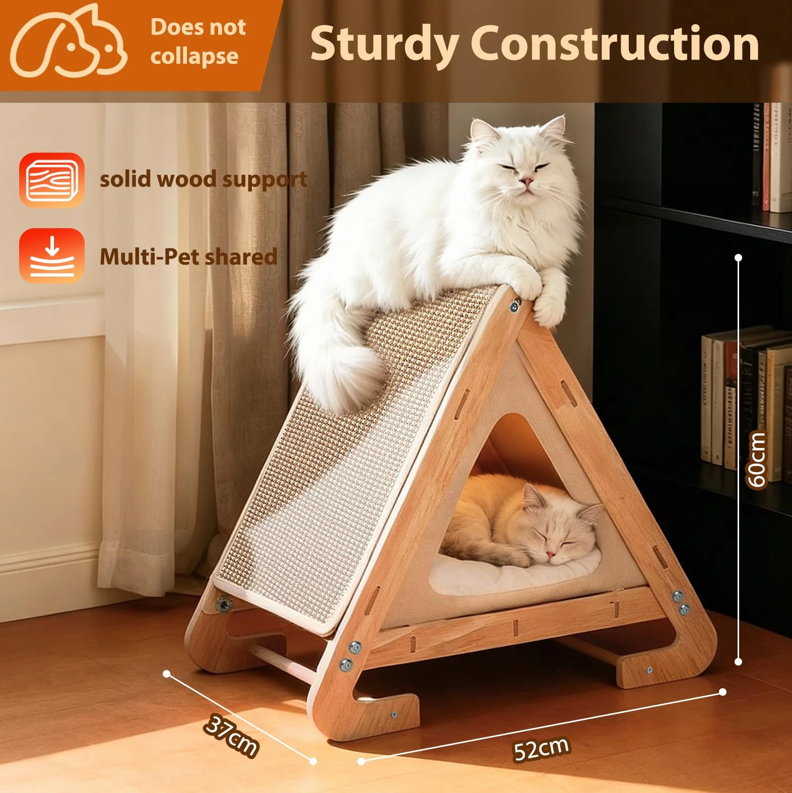 Casa para gatos 2 en 1 con tabla para rascar, tienda de madera para gatos y casa rascadora de sisal, tiendas de campaña para gatos, cueva para gatos para dos gatos, refugio para gatos, caseta para