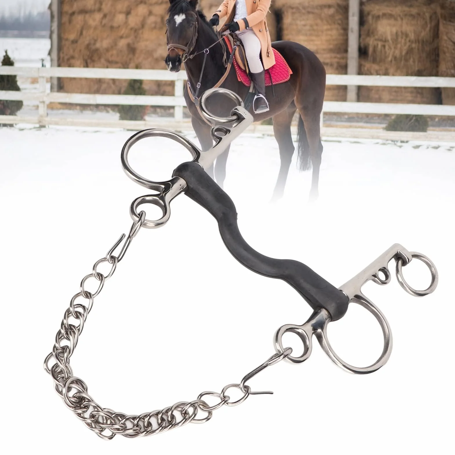 Broca para Caballo, Filete para Caballo, Broca para Boca de Acero Inoxidable, Segura, Pulida a Mano, fácil Control para Accesorios de Carreras