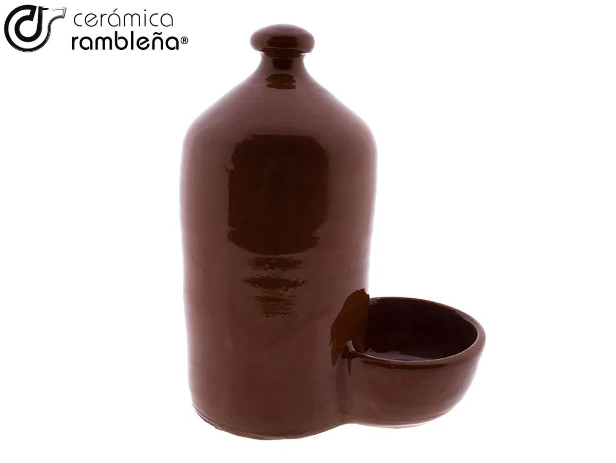 CERÁMICA RAMBLEÑA | Bebedero para perro | Bebedero para gatos | Bebedero gallinas barro rojo de La Rambla (Córdoba) | Esmaltado miel | 100% Hecho a mano | 1 litro | ECO