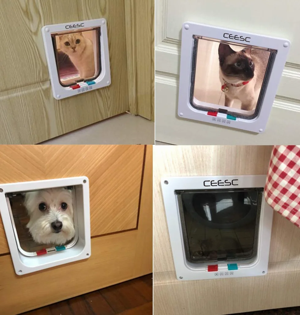 CEESC Gateras para Gatos Grandes (28 x 24,9 cm), Bloqueo de 4 Vías para Gatos y Perros Pequeños de Circunferencia <63 cm, Fácil de Instalar y Usar
