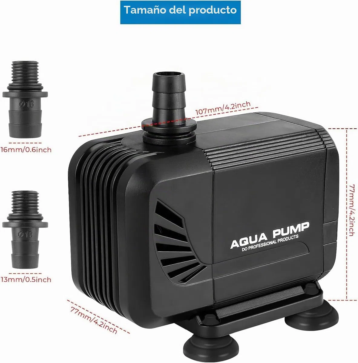 Bomba de agua para acuario, bomba sumergible de 1500 l/h, para estanque, pozo, ultra silenciosa con filtro y 2 boquillas de 13 mm/16 mm, altura máxima de extracción de 1,6 m(15 W)