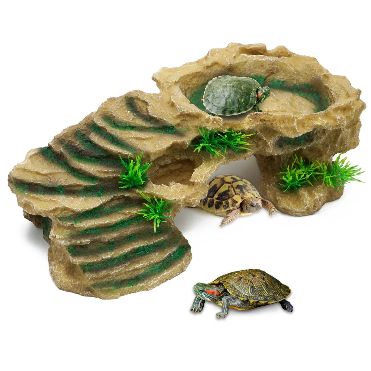 Plataforma de rampas para reptiles, plataforma de resina con rampa de escalada, adorno de hábitat para cueva, dragón barbudo, ranas lagarto