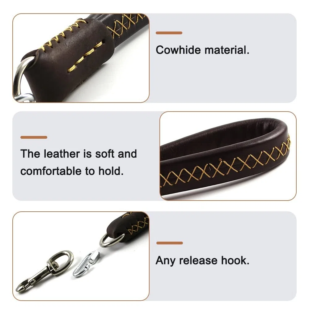 Correa corta para perro, correa de entrenamiento de cuero con asa acolchada y clip de mosquetón para perros medianos y grandes (35 cm de largo y 2 cm de ancho)