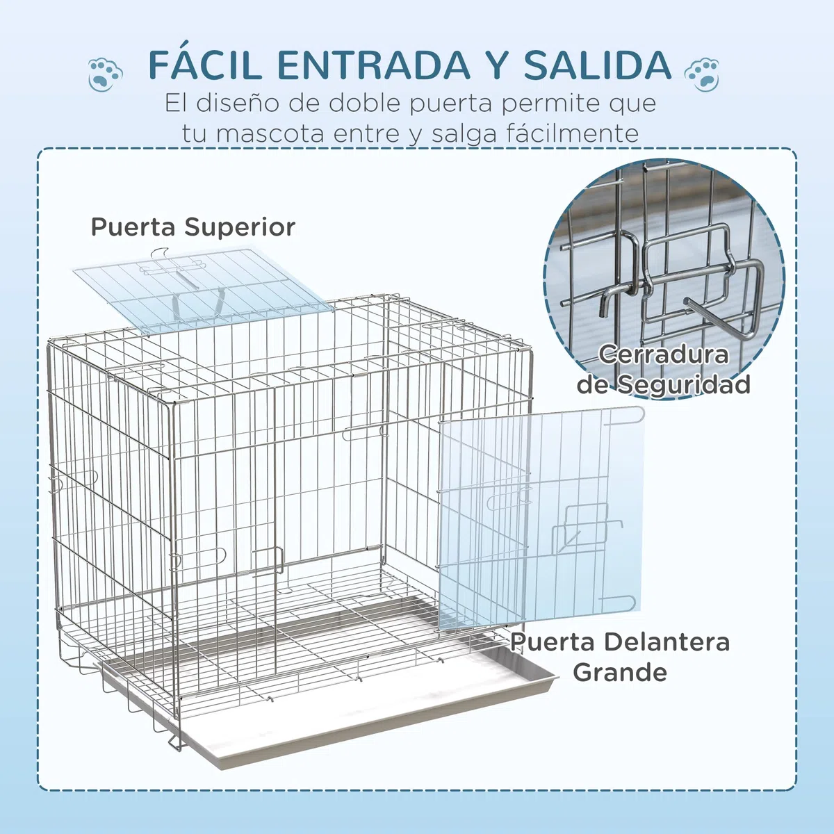 PawHut Jaula Plegable para Perros Perrera Metálica 61x43x50 cm Jaula Metálica para Perros con Bandeja Extraíble y 2 Puertas con Pestillo Blanco