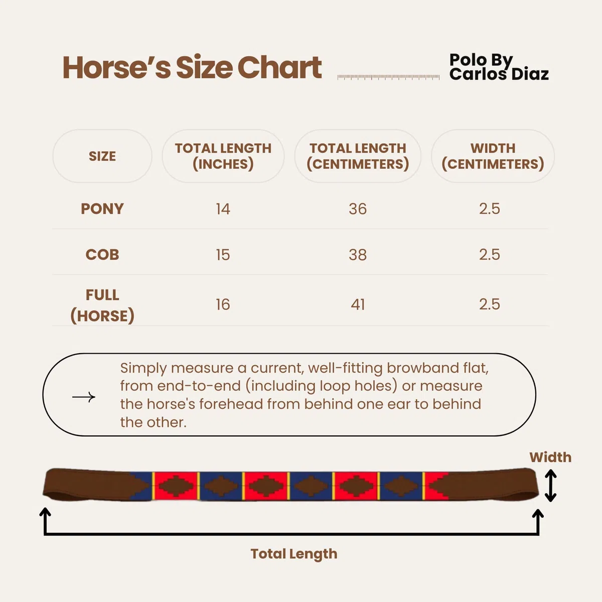 Carlos Diaz Frontalera Polo Gaucho Bordada y Encerada de Cuero Genuino de Diseñador (Pony 14 Pulgadas)
