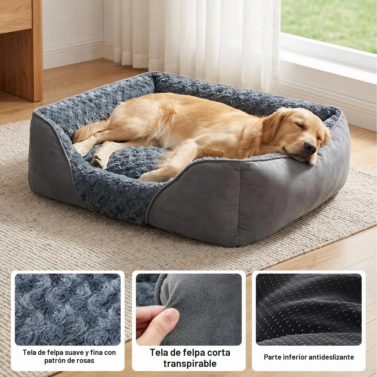 JOEJOY Cama para Perros Medianos, Cama Perro Lavable, Suave, Antideslizante para Pequeños y Medianos y Gatos, 63x53x20cm