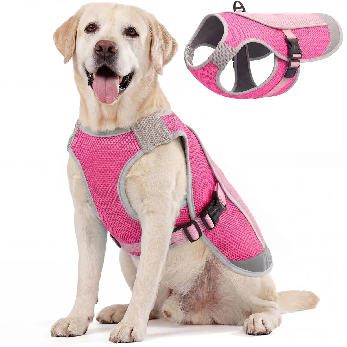 KUOSER Chaleco Fresco Para Perros Con Hebilla Ajustable En El Pecho Y Anillo En D, Chaqueta Refrescante Ligera Para Verano, Rosa, Talla Grande