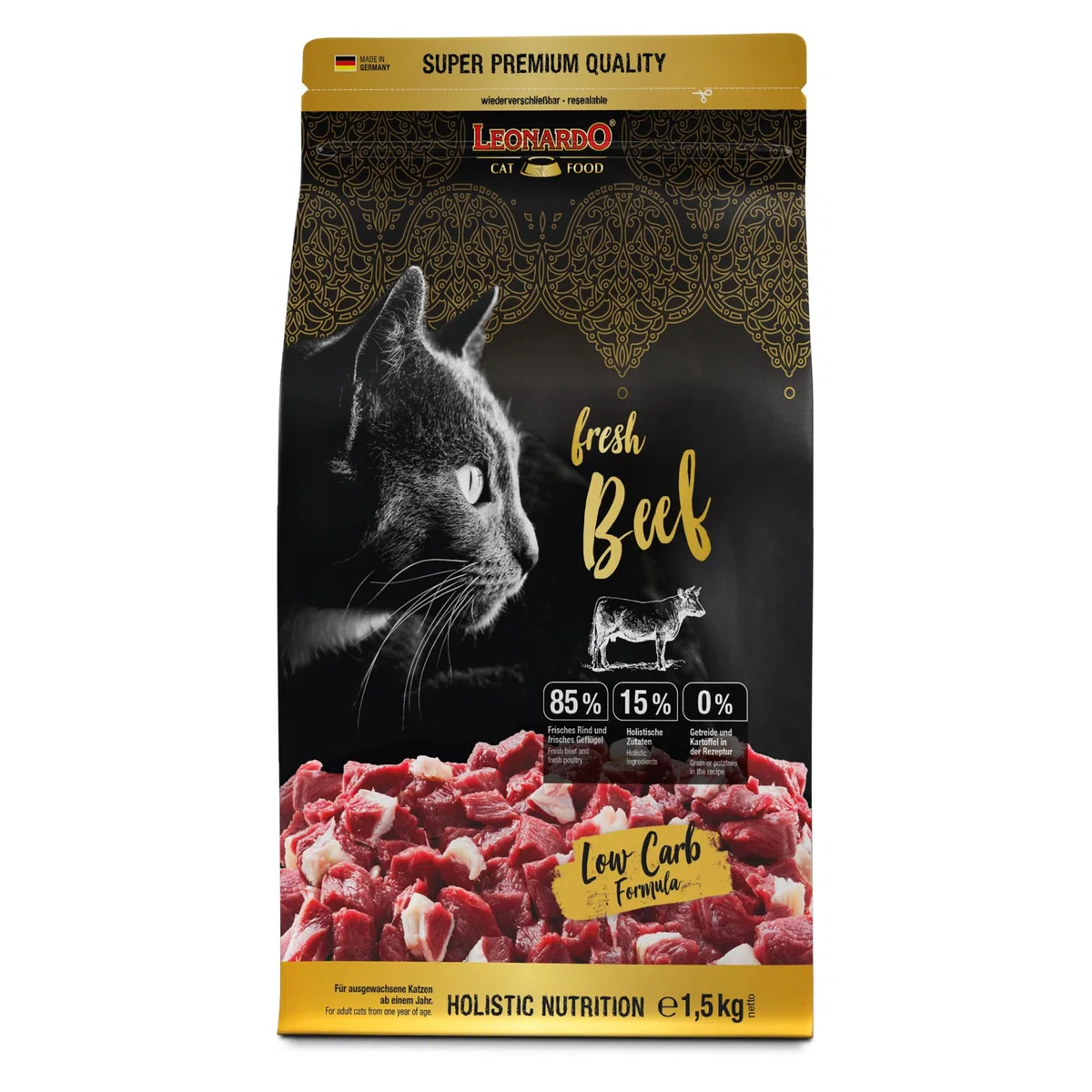 Leonardo Fresh Beef 1,5 kg | Alimento Seco para Gatos con 85% Carne Fresca | Completo para Gatos Adultos de 1 año en Adelante