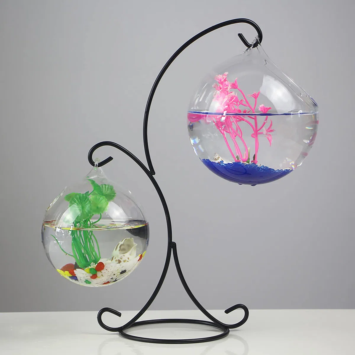 Pecera Colgante, Pecera de Cristal de Mesa Pequeña, Mini Acuario con Soporte, Pecera Colgante de Escritorio con Soporte, Terrario de Plantas Transparente para el Hogar, Mesa, Oficina, Jardín,(A2)