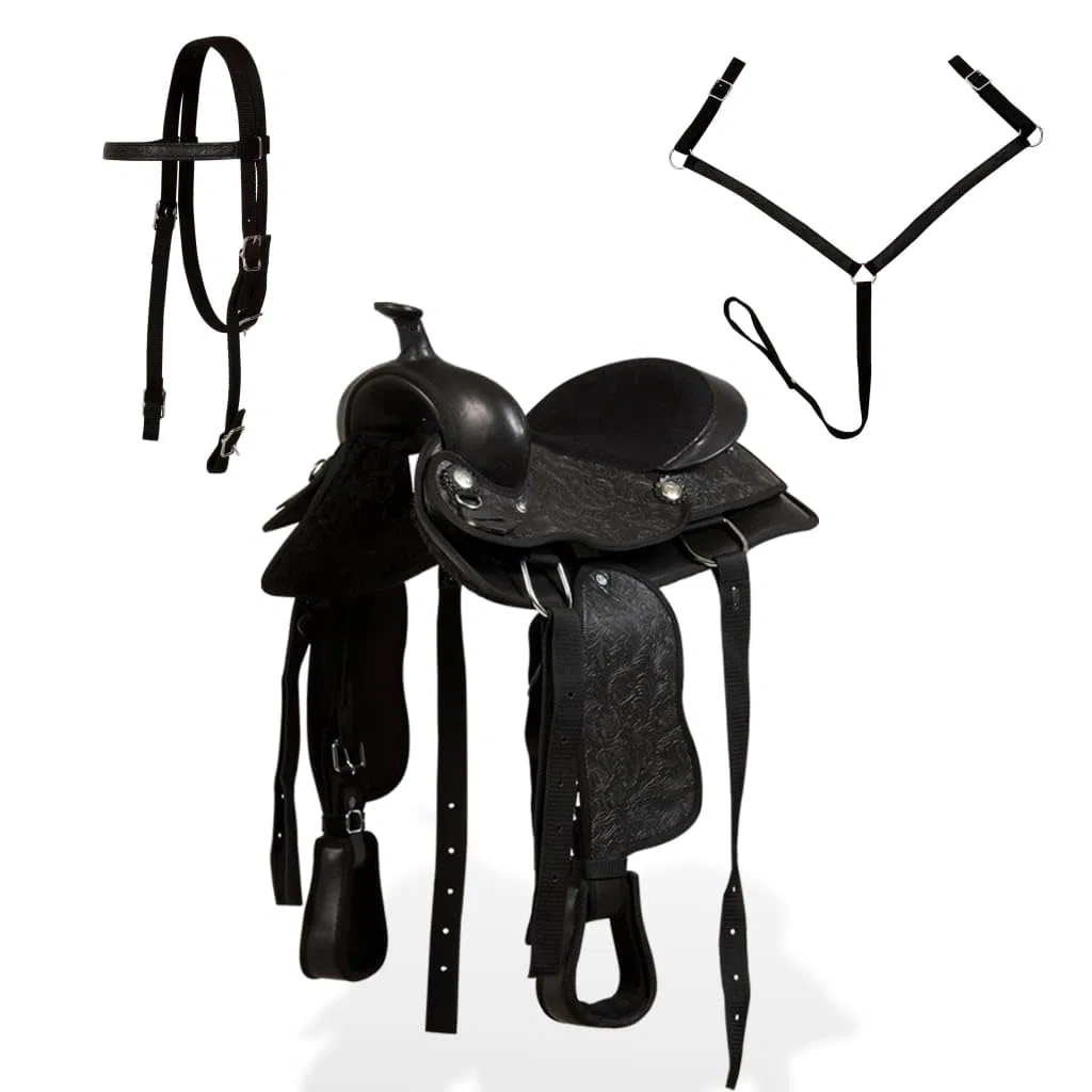 Genérico Montura Occidental, cabezada y Pechera Cuero Real 12" Negra Deportes, Actividades al Aire Libre, Equitación, Arreos para Caballos, Monturas Negro 6,32 kg