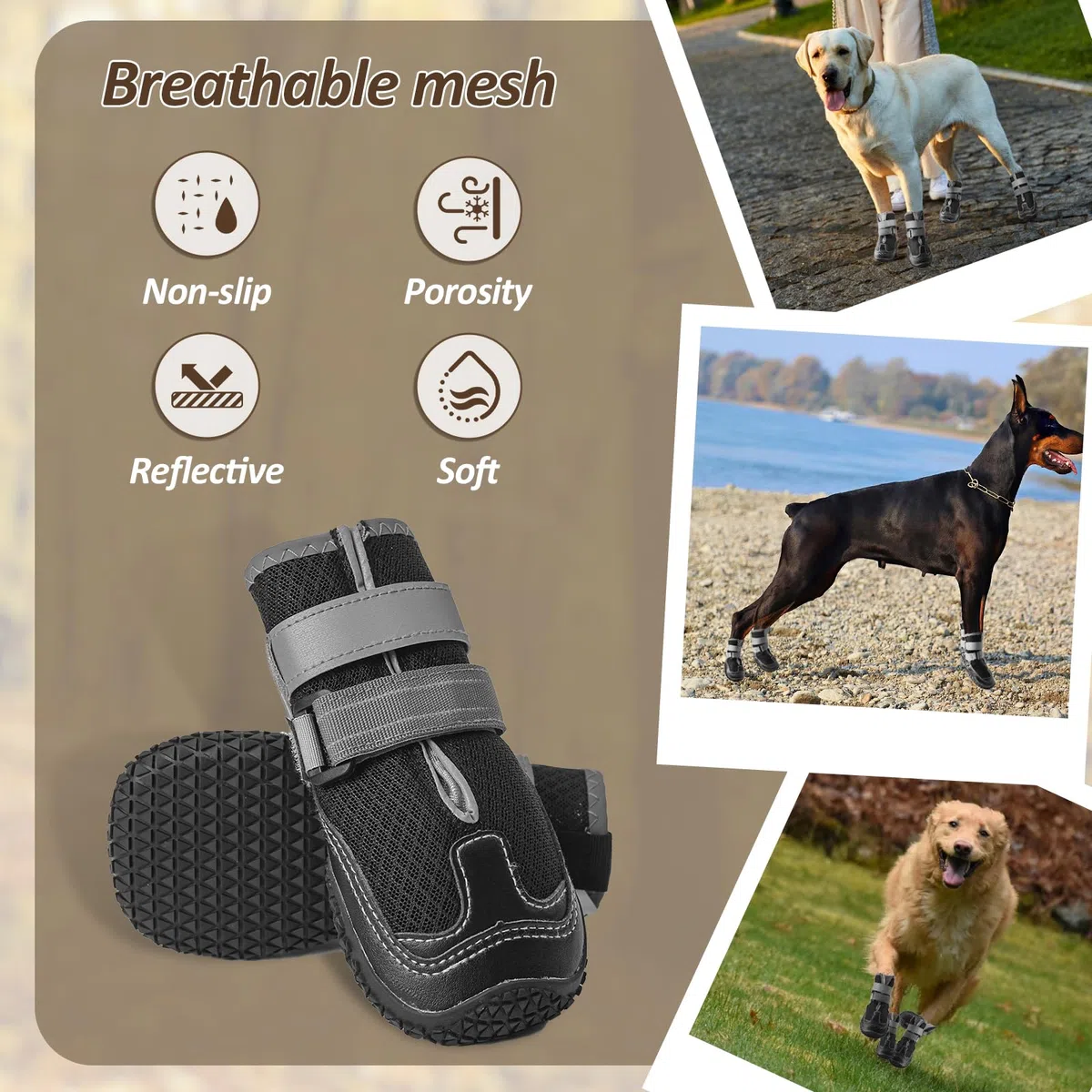 Ohcozzy Zapatos para perros con malla transpirable, botas antideslizantes para perro con correas reflectantes, suela de goma resistente al desgaste, protector de patas de perro para perros pequeños