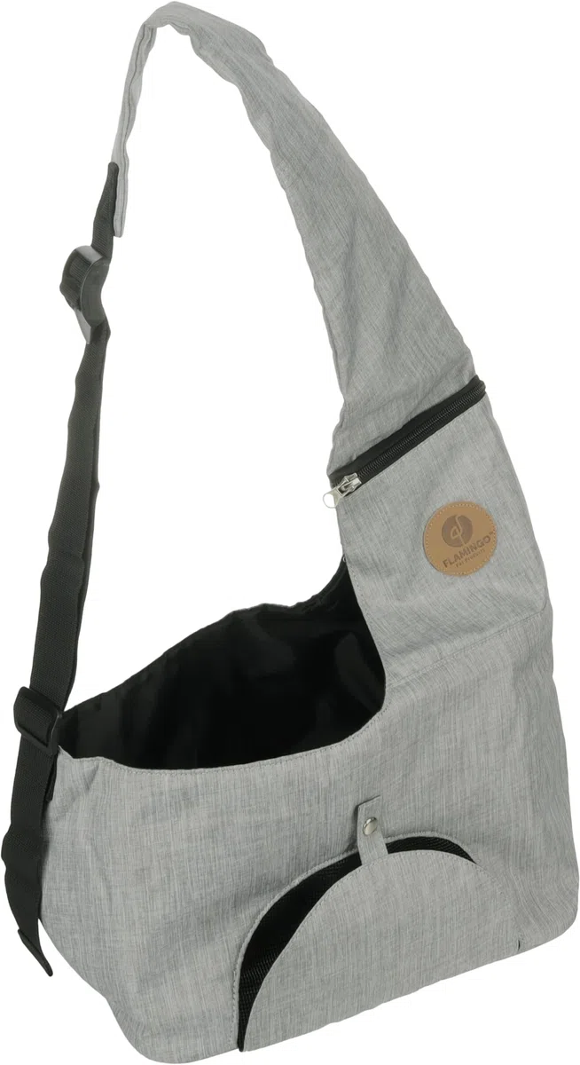 Mochila para Gatos – Perros – Kanga Gris – Mochila ventral en poliéster con ventilación y Bolsillo Extra