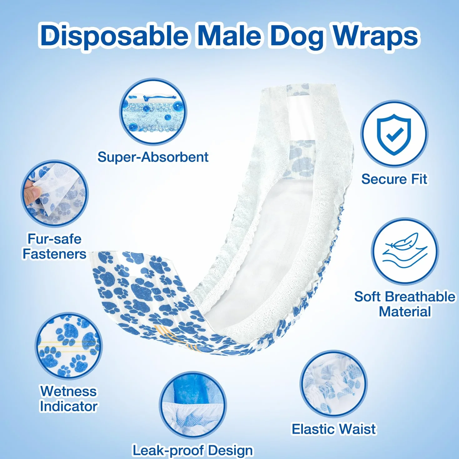 Dono pañales para Perros machos, 40 Unidades, indicador de Humedad, envolturas para la Barriga del Perro, con tecnología de Gel de Secado rápido, pañales para Cachorros con incontinencia, L