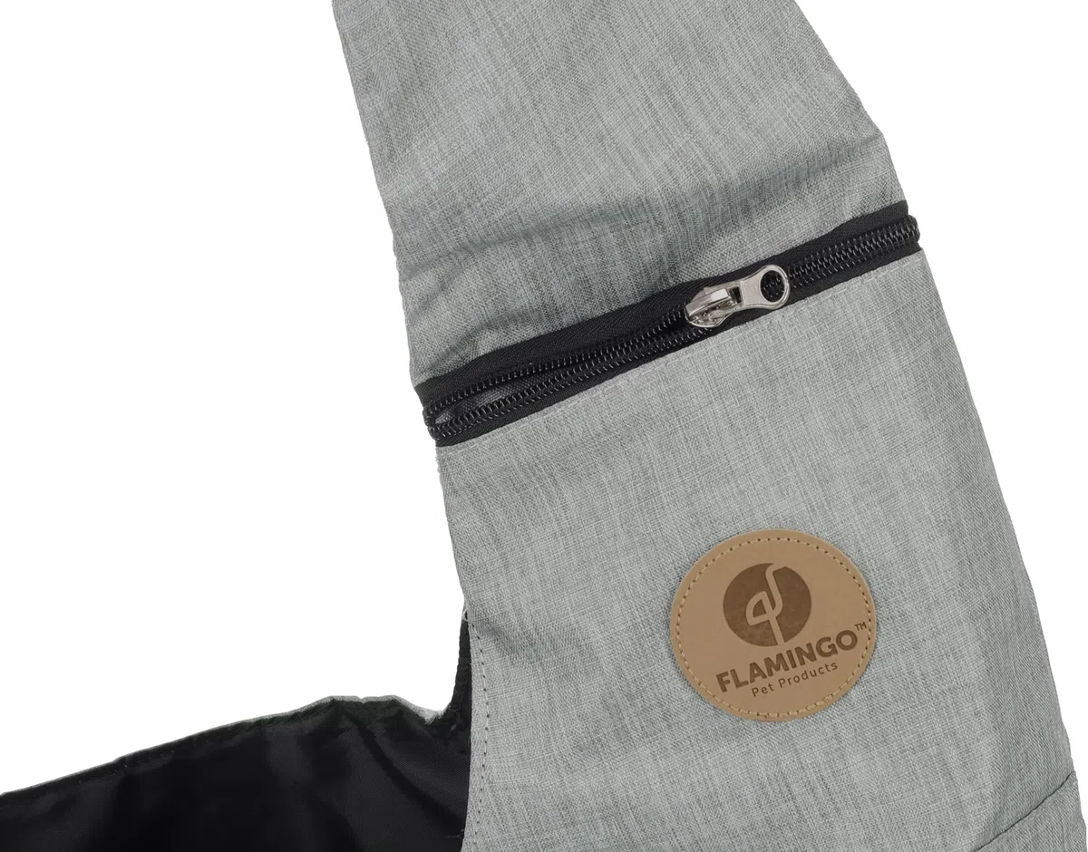 Mochila para Gatos – Perros – Kanga Gris – Mochila ventral en poliéster con ventilación y Bolsillo Extra