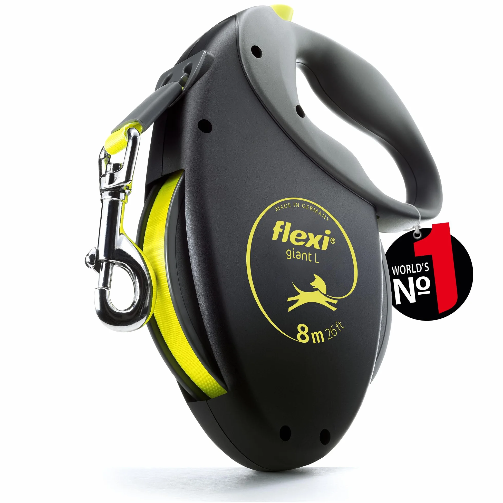 Flexi® Giant L Cinta 8 m Negro/Amarillo neón, Correa Extensible para Perros hasta máx. 50 kg