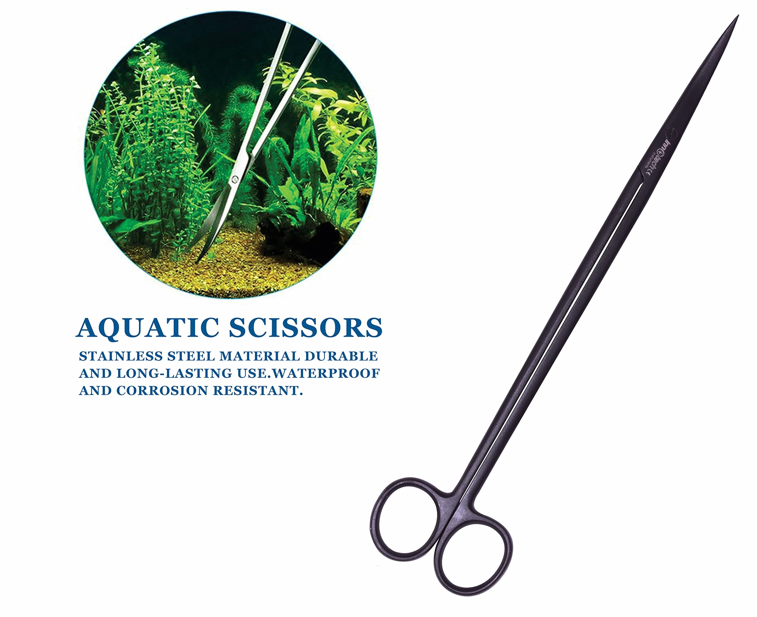 Innotech - Kit de limpieza para acuarios, color negro, juego completo de herramientas para el cuidado del terrario, 5 unidades de acero inoxidable, con estuche de 25 cm