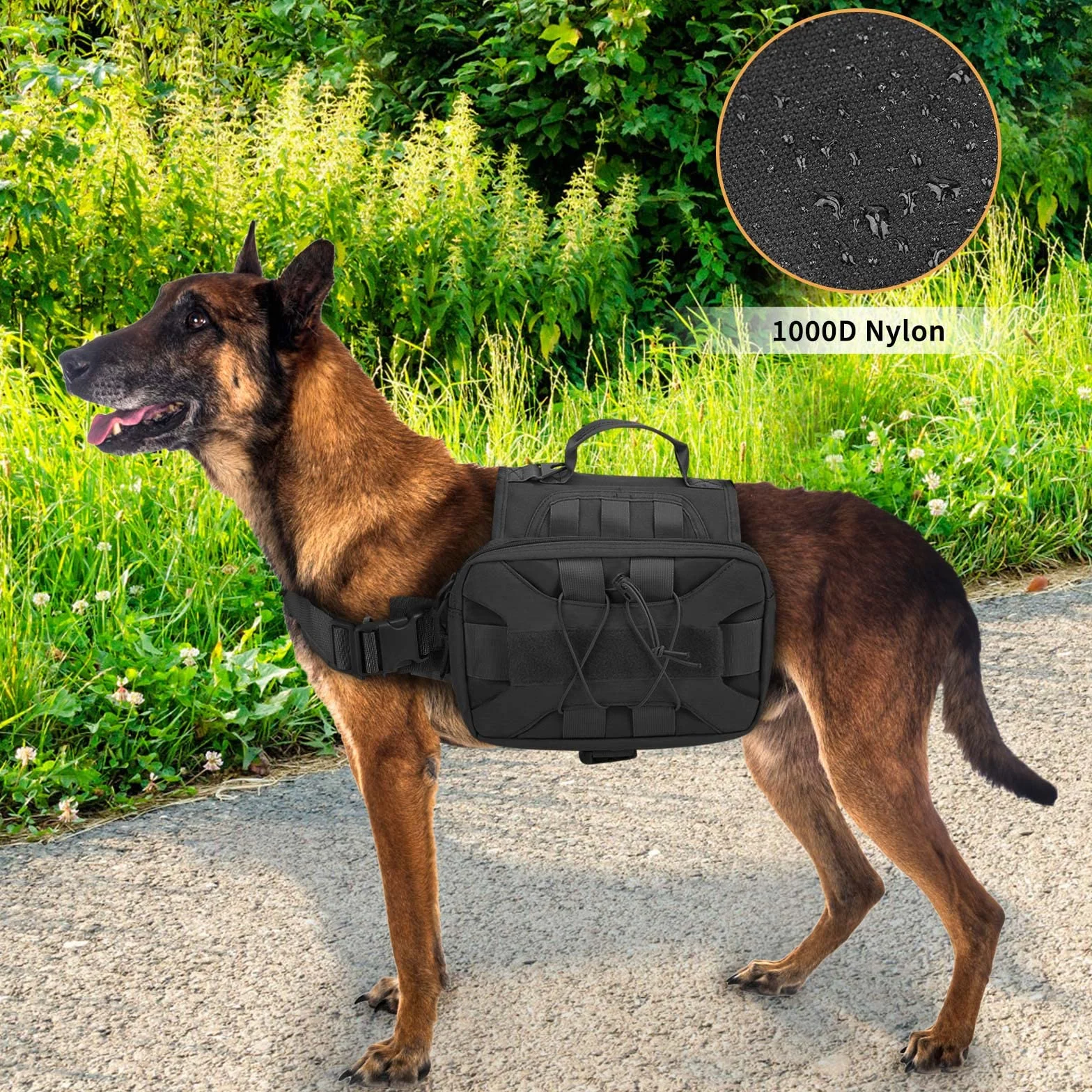 Huntvp Mochila Táctica para Perros 1000D Arnés para Perros con Grandes Bolsillos Alforja Ajustable Molle para Perros Medianos Grandes Viajar Senderismo,Negro