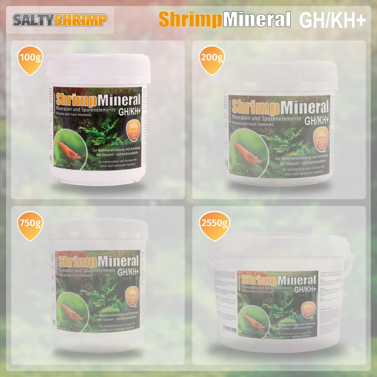 Shrimp Mineral GH/KH+ | 100g - Sal Mineral. Especialmente desarrollada para el Mantenimiento y la cría de gambas. para Agua de Acuario Neutra y remineralización