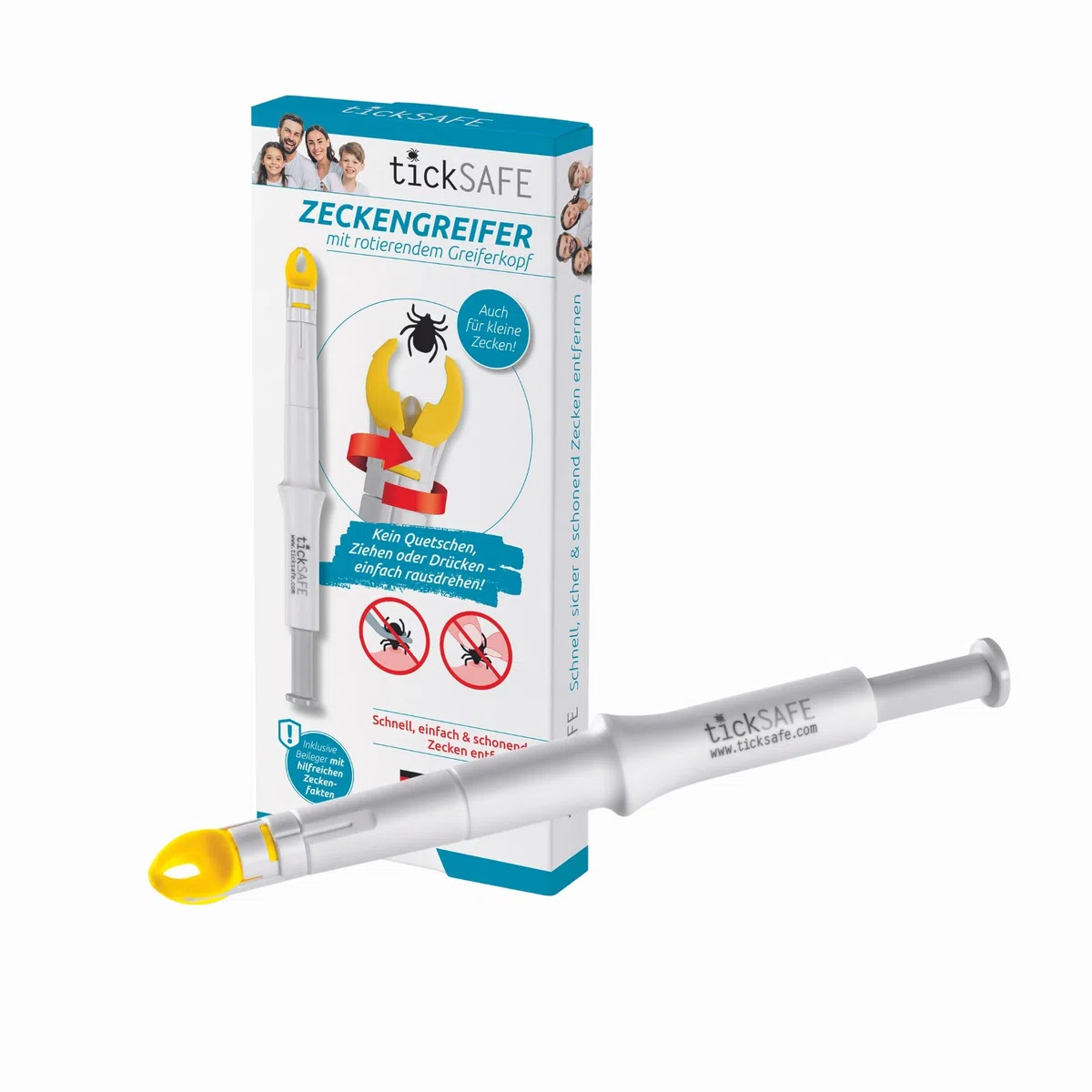 tickSAFE Pinza para garrapatas con Cabezal de Agarre Giratorio para su Uso en el Humanos | La Mejor Pinza para garrapatas - sin apretar, Tirar o presionar - Simplemente Girar hacia Fuera