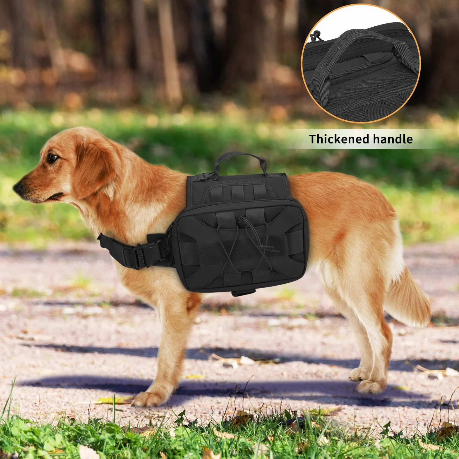 Huntvp Mochila Táctica para Perros 1000D Arnés para Perros con Grandes Bolsillos Alforja Ajustable Molle para Perros Medianos Grandes Viajar Senderismo,Negro