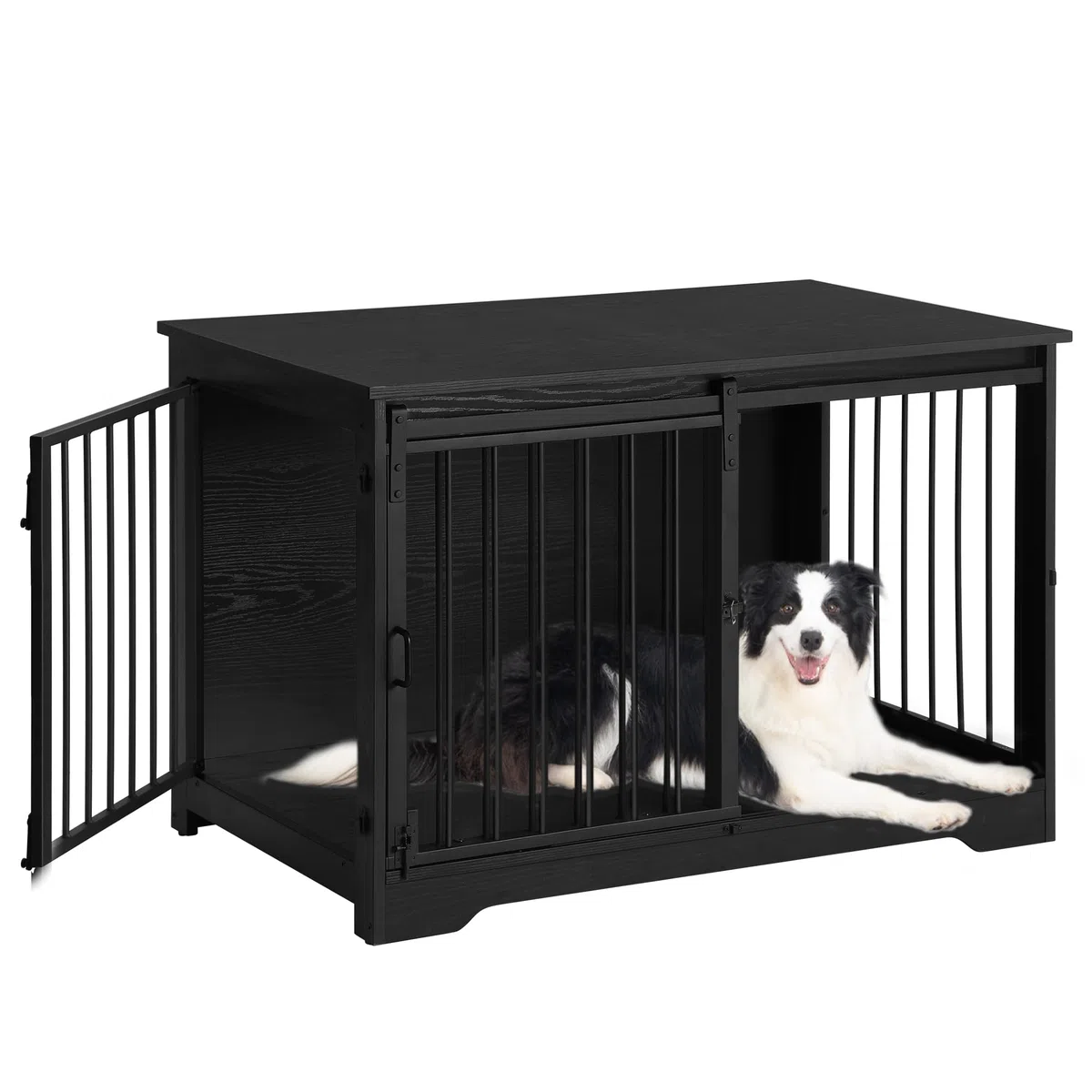 Hzuaneri 100cm Jaula para Perros, Mesa Auxiliar, casa Moderna para Perros, Jaula para Cachorros, dúplex para Animales, 2 Puertas, 60 x 100 x 68 cm, Negro DFC02304B